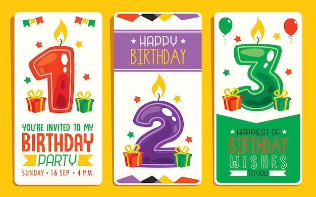 Vector plantilla de tarjeta de cumpleaños colorida linda