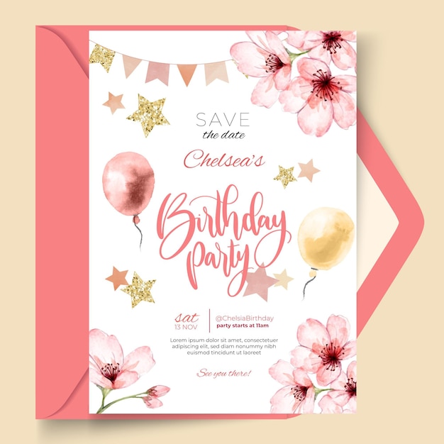 Vector plantilla de tarjeta de cumpleaños floral