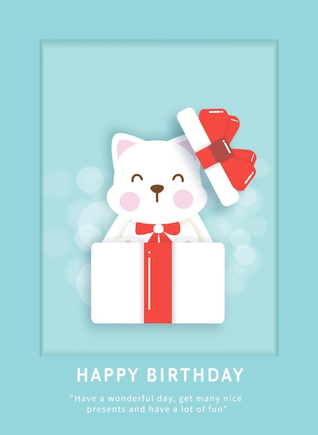 Plantilla de tarjeta de cumpleaños con lindo gato.