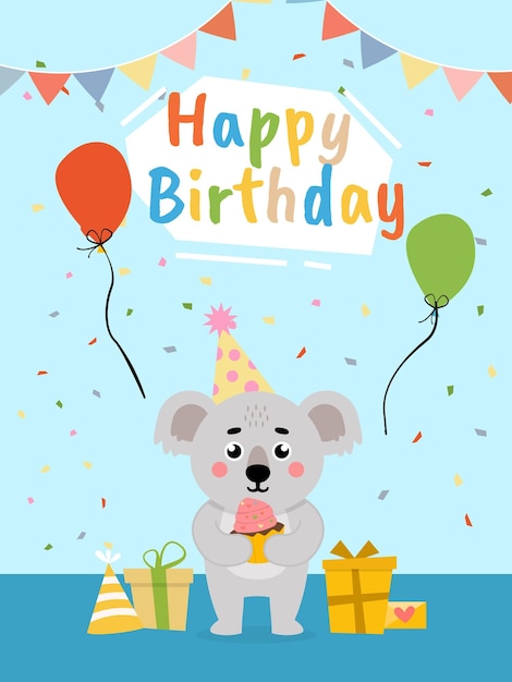 Plantilla de tarjeta de cumpleaños con lindos animales