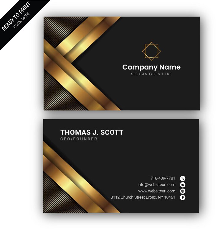 Plantilla de tarjeta de diseño negro y dorado