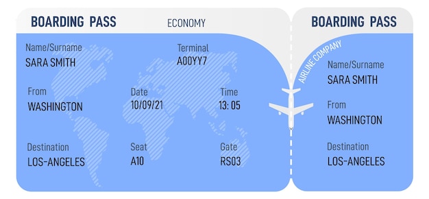 Plantilla de tarjeta de embarque diseño de boleto de viaje aéreo