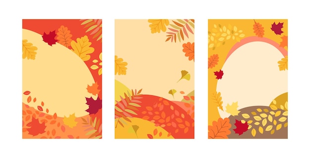 Vector plantilla de tarjeta de felicitación de acción de gracias con elementos otoñales, fondos de pantalla de historias de redes sociales con hojas y flores de otoño