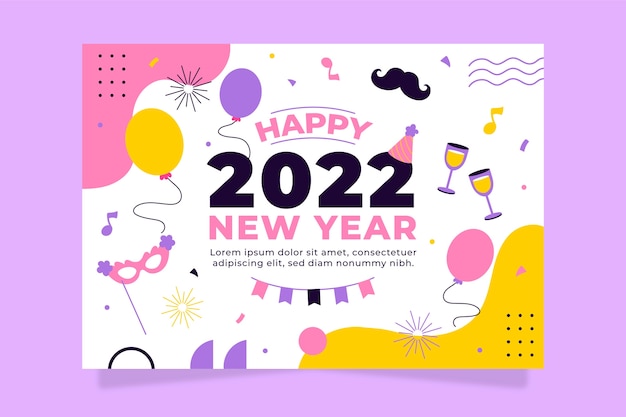 Vector plantilla de tarjeta de felicitación de año nuevo plana dibujada a mano