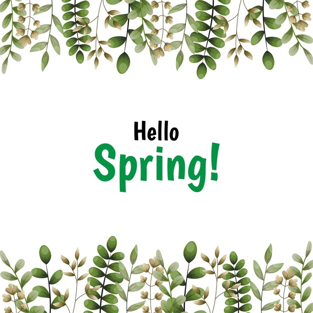 plantilla de tarjeta de felicitación con coloridas hojas botánicas frontera vector plano botánico de primavera