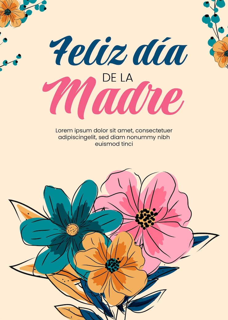 Vector plantilla de tarjeta de felicitación para el día de la madre dibujada a mano en español