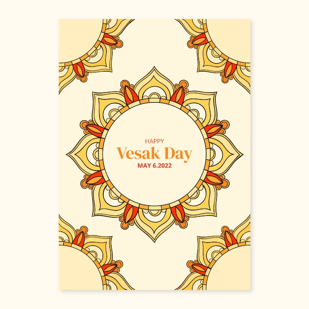 Vector plantilla de tarjeta de felicitación del día de vesak dibujada a mano