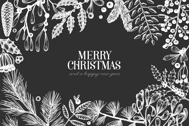 Plantilla de tarjeta de felicitación dibujada a mano de Navidad.