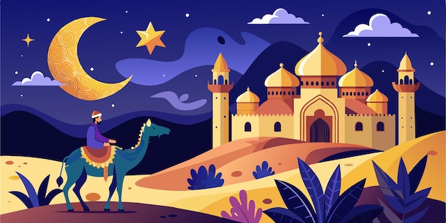 Vector plantilla de tarjeta de felicitación de eid mubarak noche ilustrar
