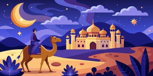 plantilla de tarjeta de felicitación de Eid Mubarak noche ilustrar