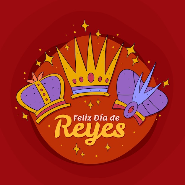 Vector plantilla de tarjeta de felicitación feliz dia de reyes dibujada a mano