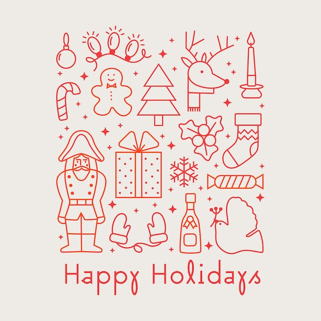 Vector plantilla de tarjeta de felicitación de feliz navidad y vacaciones de invierno