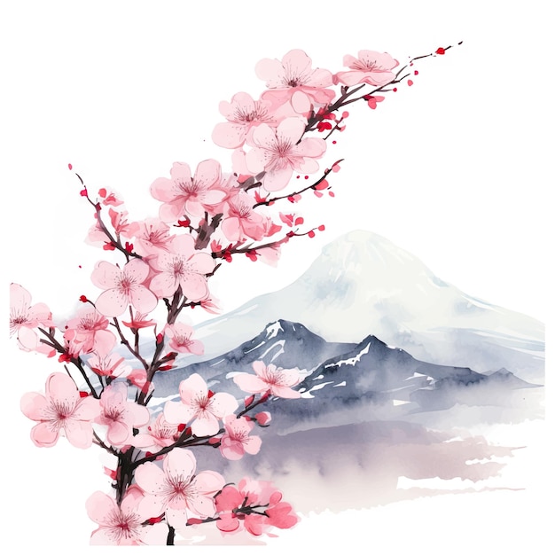 plantilla de tarjeta de felicitación de flores de cerezo y ramas en estilo acuarela vectorial