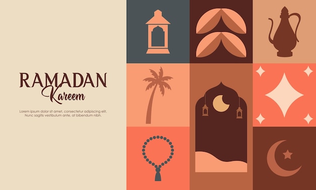 Vector plantilla de tarjeta de felicitación islámica con ramadán para papel tapiz concepto abstracto con elementos de ramadán