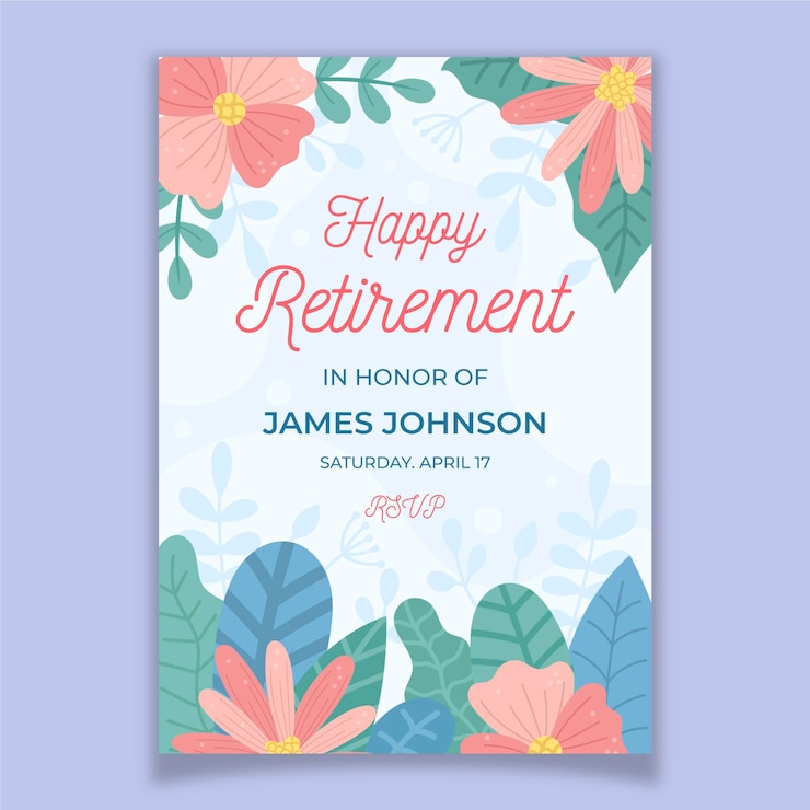 Vector plantilla de tarjeta de felicitación de jubilación plana orgánica