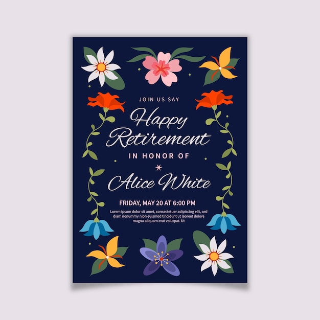 Plantilla de tarjeta de felicitación de jubilación plana orgánica