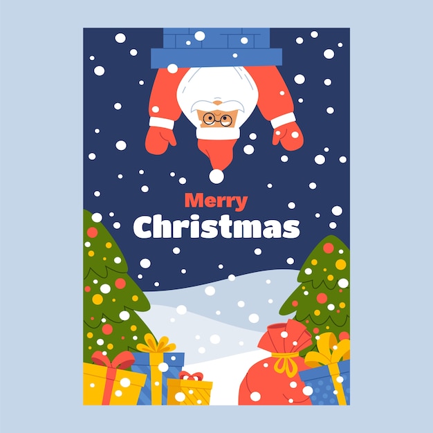 Plantilla de tarjeta de felicitación de navidad plana
