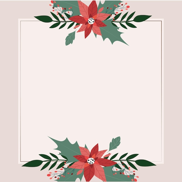 Vector plantilla de tarjeta de felicitación de navidad con rama de flores de navidad