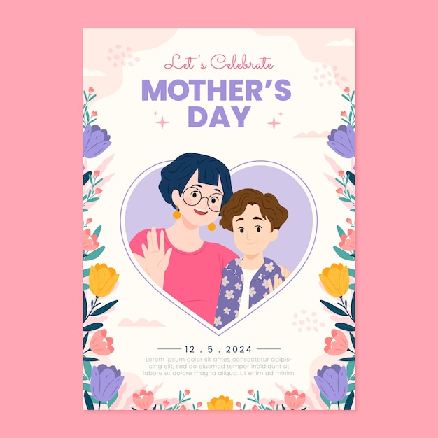 plantilla de tarjeta de felicitación plana para la celebración del día de la madre