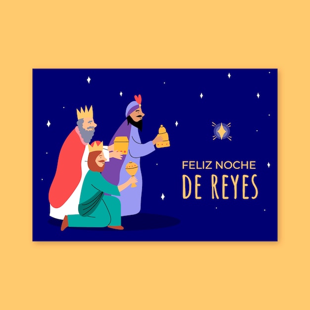 Plantilla de tarjeta de felicitación plana feliz navidad reyes magos