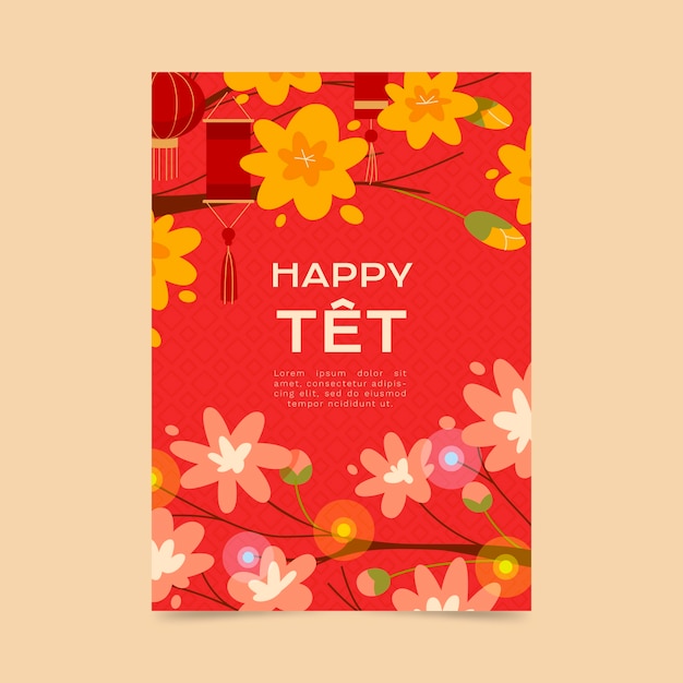 Plantilla de tarjeta de felicitación plana tet