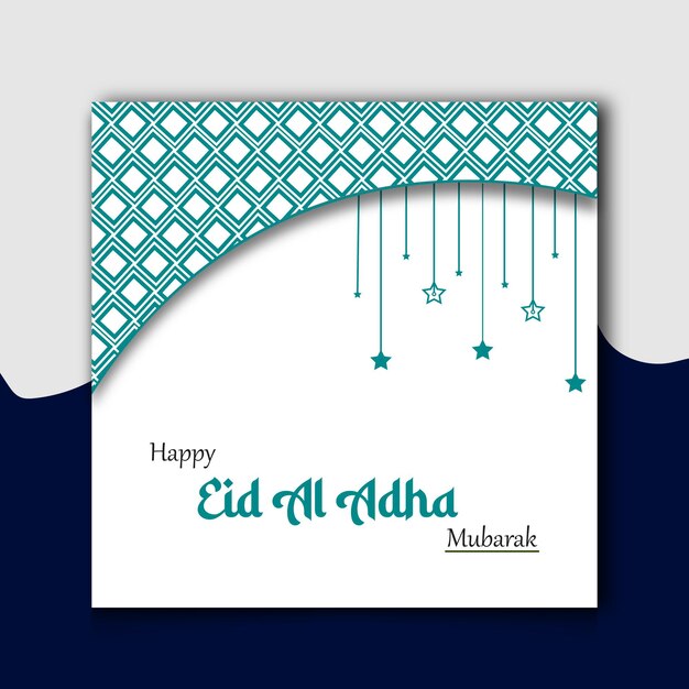 Plantilla de tarjeta de felicitación de publicación de redes sociales feliz eid al adha mubarak con decoración colorida