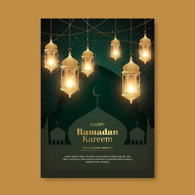 Vector plantilla de tarjeta de felicitación de ramadán degradado