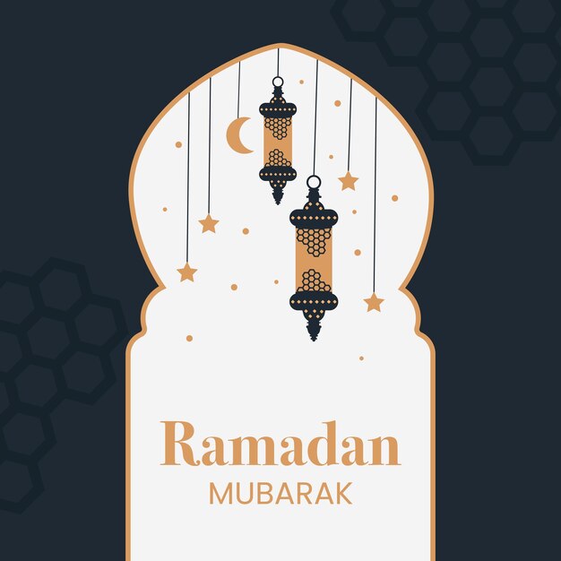 La plantilla de tarjeta de felicitación de Ramadan Mubarak La tarjeta es excelente para tarjetas de publicaciones en redes sociales
