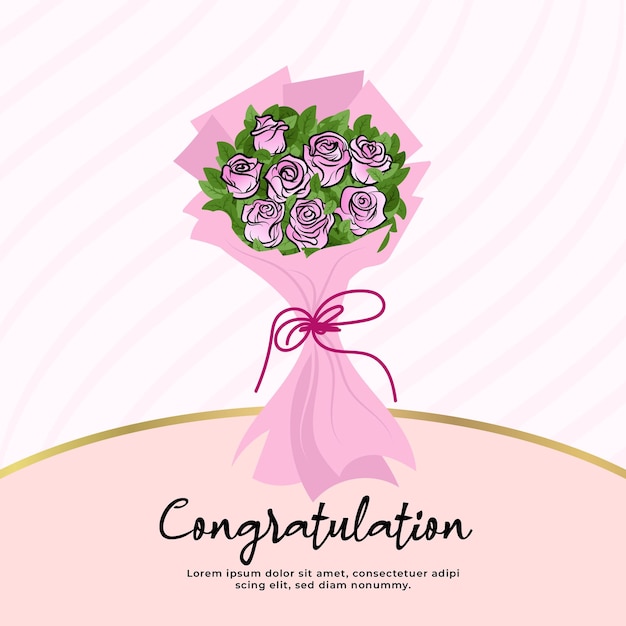 plantilla de tarjeta de felicitaciones con elegante diseño de ramo de rosas