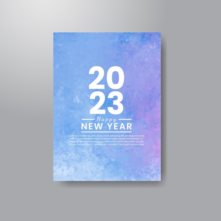 Vector plantilla de tarjeta de feliz año nuevo 2023 con fondo de acuarela
