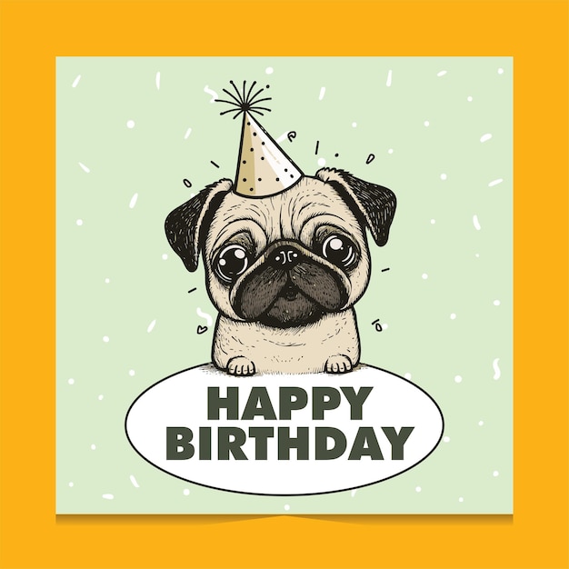 Vector plantilla de tarjeta de feliz cumpleaños de pug