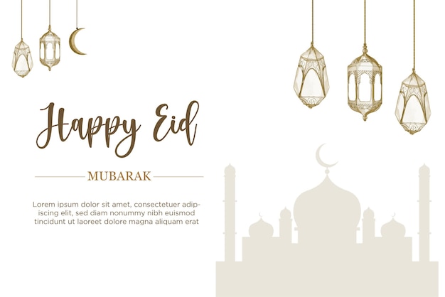 Plantilla de tarjeta feliz eid mubarak