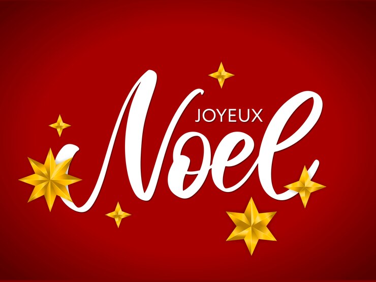 Vector plantilla de tarjeta de feliz navidad con saludos en idioma francés. feliz navidad.