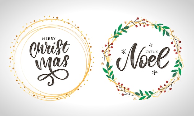 Plantilla de tarjeta de feliz Navidad con saludos en idioma francés.