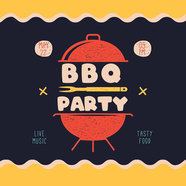 Plantilla de tarjeta de fiesta de barbacoa tarjeta cuadrada de parrilla de barbacoa para marketing en redes sociales diseño de publicación de barbacoa folleto de póster de vector de stock