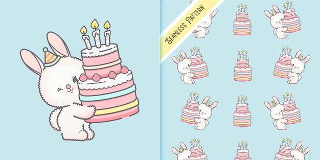 Vector plantilla de tarjeta de fiesta de cumpleaños y patrón transparente premium