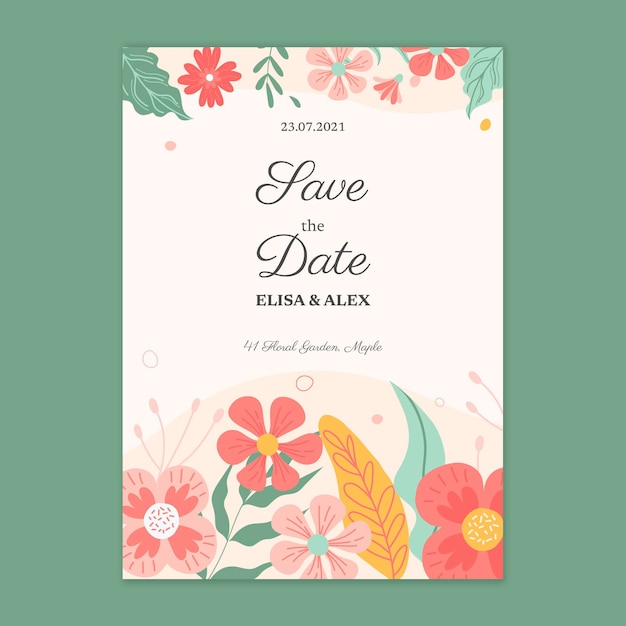 Plantilla de tarjeta floral de boda