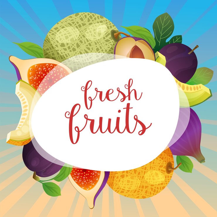 plantilla de tarjeta de fruta fresca de melón ciruela