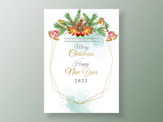 Vector plantilla de tarjeta hermosa con adornos florales y navideños