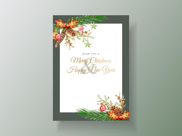 Vector plantilla de tarjeta hermosa con adornos florales y navideños