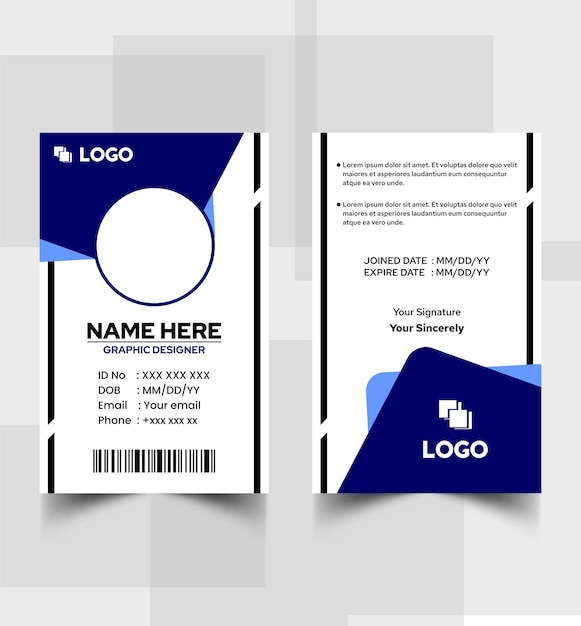 Vector plantilla de tarjeta de identificación azul negro