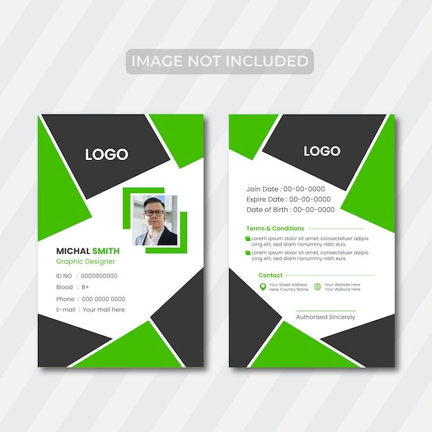 Plantilla de tarjeta de identificación creativa con detalles verdes en vector