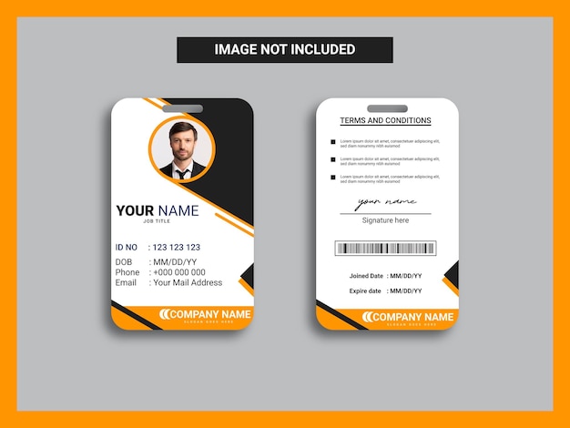 Plantilla de tarjeta de identificación frontal y posterior de vector libre con imagen