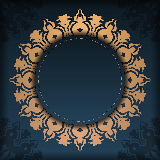 Plantilla de tarjeta de invitación azul oscuro con adornos abstractos. Los elementos elegantes y clásicos son ideales para decorar. Ilustración vectorial.