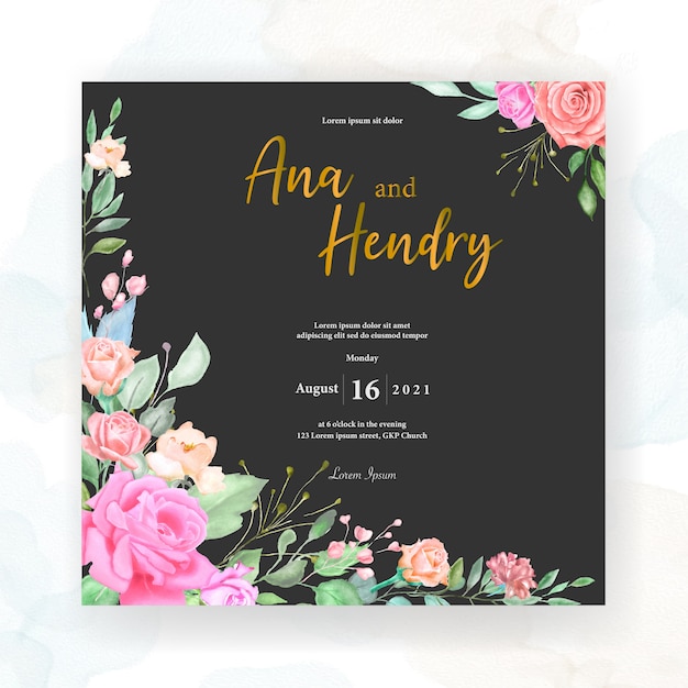 Plantilla de tarjeta de invitación de boda acuarela diseño