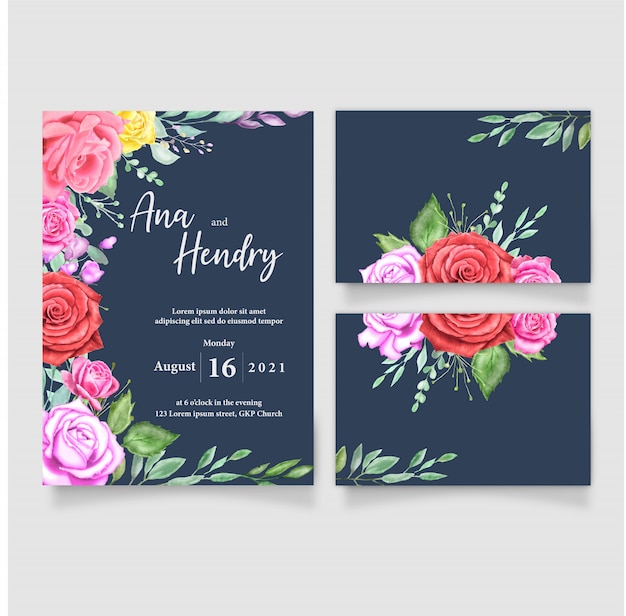 Plantilla de tarjeta de invitación de boda acuarela diseño