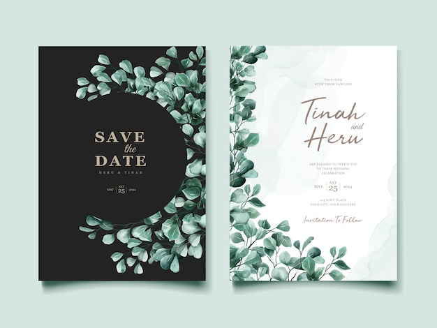 Vector plantilla de tarjeta de invitación de boda de acuarela de eucalipto