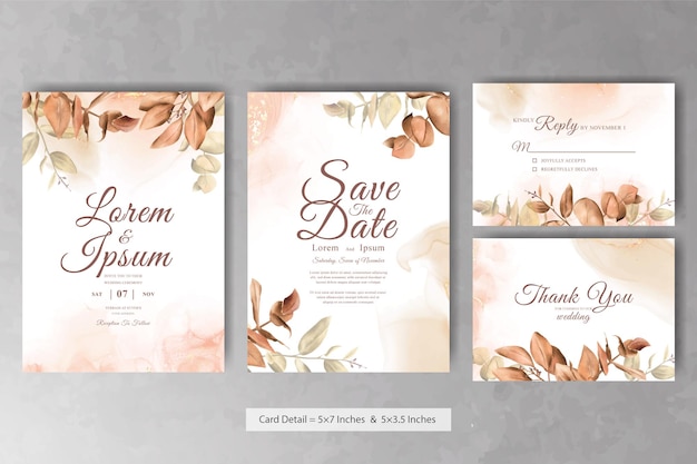 Plantilla de tarjeta de invitación de boda de acuarela verde con hojas de eucalipto dibujadas a mano