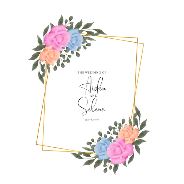 Plantilla de tarjeta de invitación de boda en acuarela