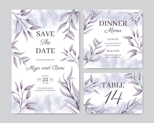 Plantilla de tarjeta de invitación de boda con adornos florales